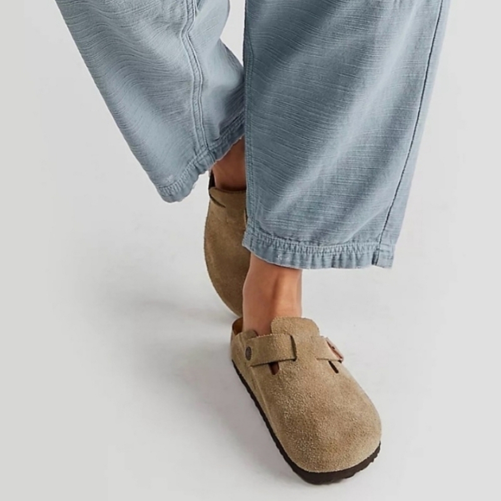 Birkenstock Beige Suede Clogs